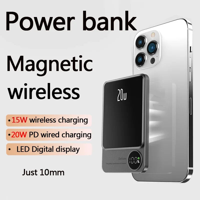 30000Mah Alloy Macsafe Powerbank Magnetic Power Bank Wireless Fast Charger for Iphone 15 14 13 12 11 Backup Battery for Magsafe